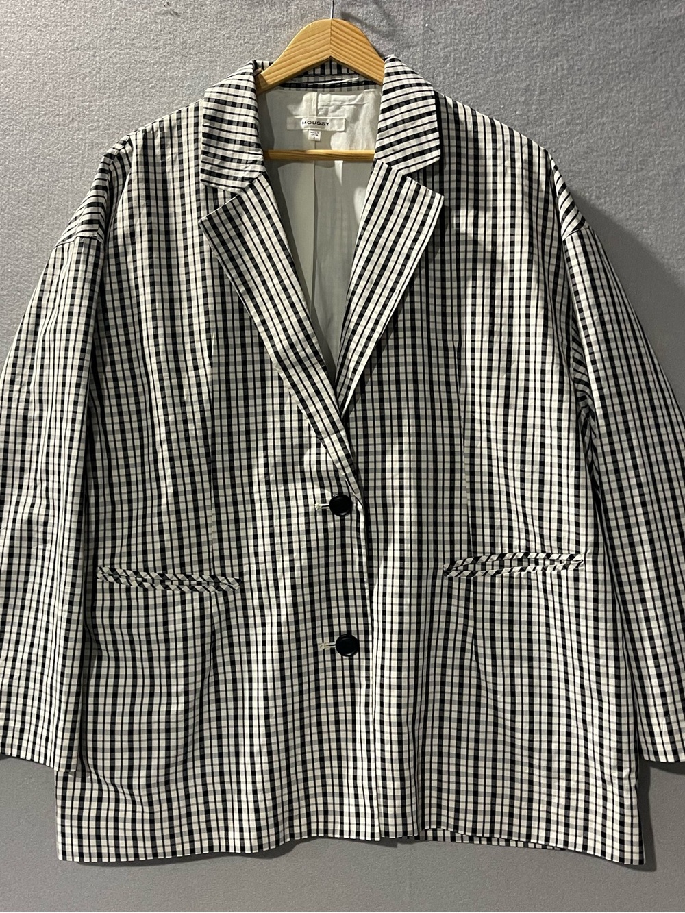 Moussy Japan Oversized Gingham Plaid Blazer Jacket Lightweight Size 2 (M/L)
